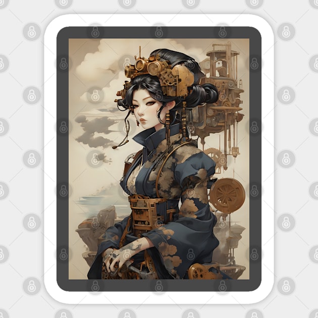 Ukiyo e style steampunk girl Sticker by Spaceboyishere